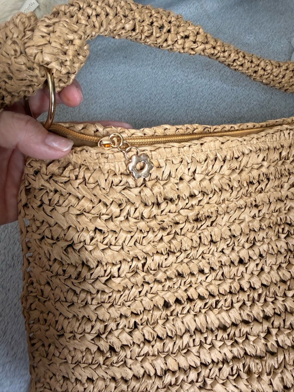 Revolve 8 Other Reasons Shelly Crochet Bag Khaki Straw Shoulder Hobo - Picture 7 of 12